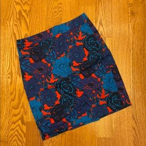 Ann Taylor Factory Blue Red Floral Pencil Skirt 4P
